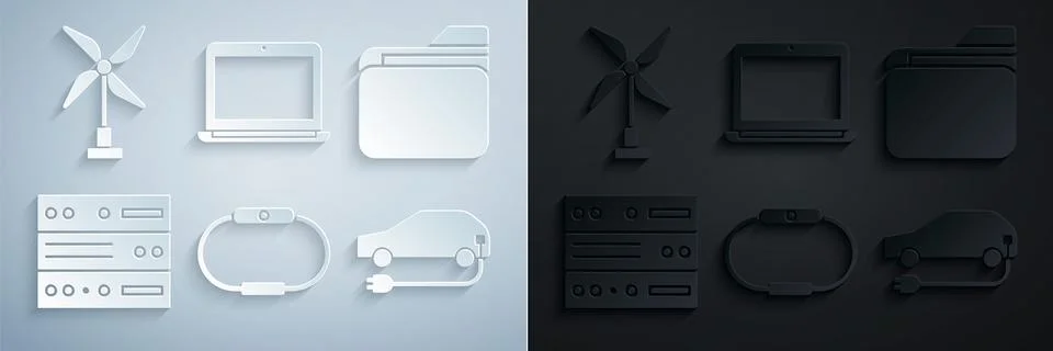 Set Smartwatch, Document folder, Server, Data, Web Hosting, Electric car, Laptop Illustrazione stock