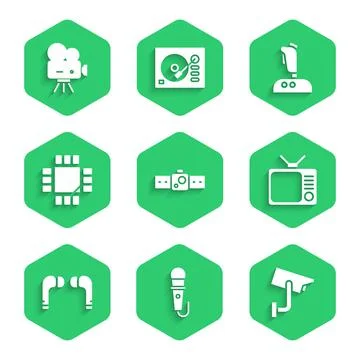 Set Smartwatch, Microphone, Security camera, Retro tv, Air headphones, Processor Stock Illustration
