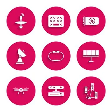 Set Smartwatch, Motion sensor, Computer network, Solar energy panel, Drone Stock Illustration