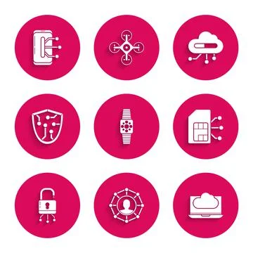 Set Smartwatch, Project team base, Cloud technology data transfer and storage Illustrazione stock