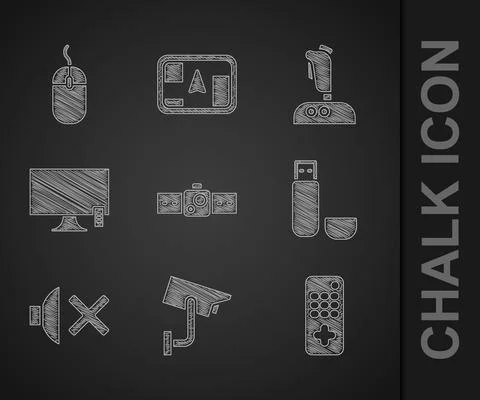 Set Smartwatch, Security camera, Remote control, USB flash drive, Speaker mute Stock Illustration