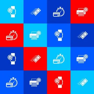 Set Smartwatch setting, Fast payments, and Printer icon. Vector Stock Illustration