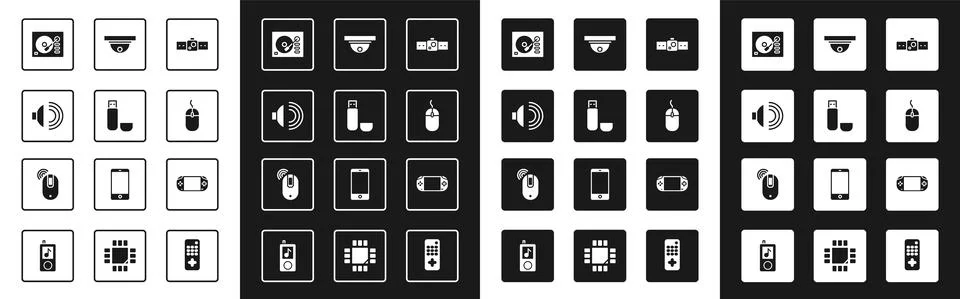 Set Smartwatch, USB flash drive, Speaker volume, Vinyl player, Computer mouse イラスト素材