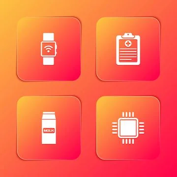 Set Smartwatch with wireless, Clinical record, Paper package for milk and Pro Stock Illustration