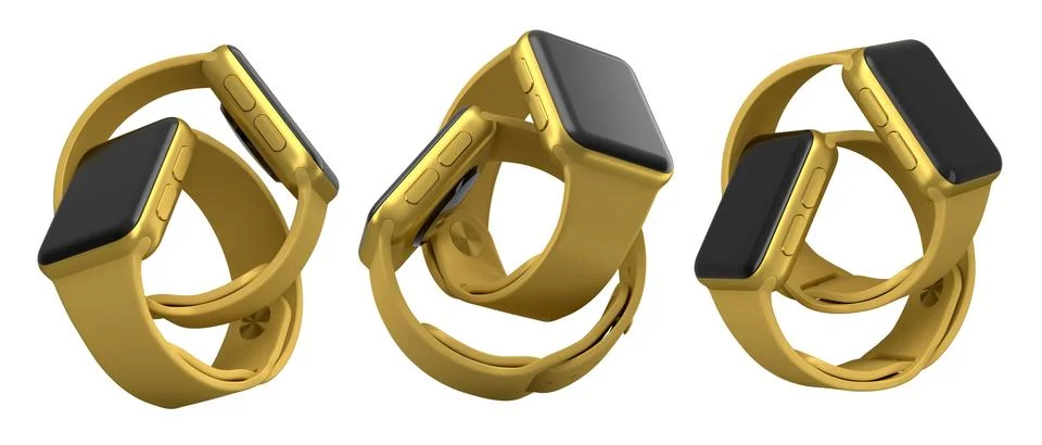 Set of smartwatches with black screens and rubber straps isolated on white Stock Illustration