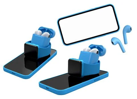 Set of smartwatches, wireless earbuds, and smartphones isolated on white Stock Illustration