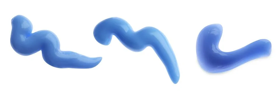 Set with smears of toothpaste on white background. Banner design Stock Photos