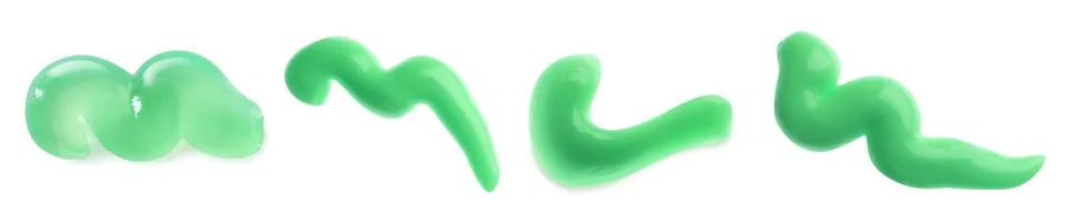 Set with smears of toothpaste on white background. Banner design Stock Photos