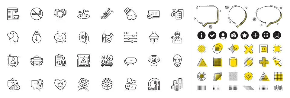 Set of Smile chat, Augmented reality and Flash memory line icons for web app Illustrazione stock