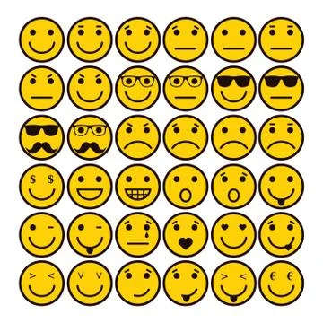 Set smile icon. set smiley face. Smiling Emoticon. Yellow vector symbol. Stock Illustration