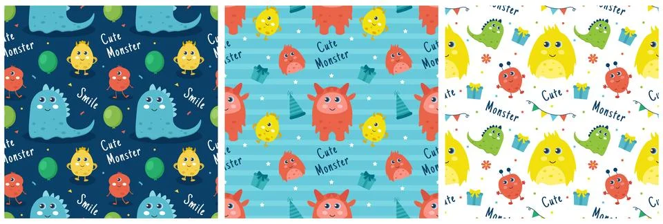 Set of Smile Seamless Pattern Design Illustration with Smiling Character an.. Stock Illustration