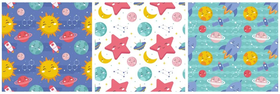 Set of Smile Seamless Pattern Design Illustration with Smiling Character an.. Stock Illustration