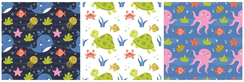 Set of Smile Seamless Pattern Design Illustration with Smiling Character an.. Stock Illustration