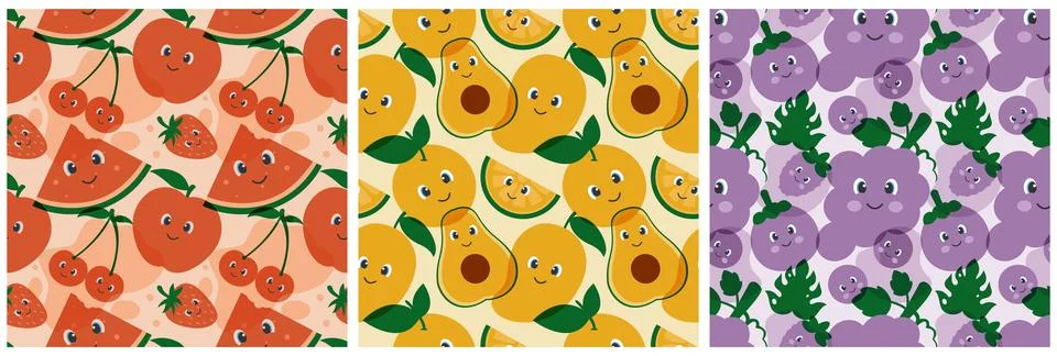 Set of Smile Seamless Pattern Design Illustration with Smiling Character an.. Stock Illustration