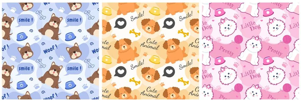 Set of Smile Seamless Pattern Design Illustration with Smiling Character an.. Stock Illustration