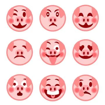 A set of smiley emoticons. Merry pig. illustration Stock Illustration