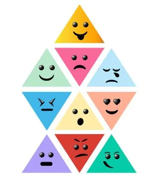 Set Smiley pyramid icon. Creative cartoon style smiles with diff Stock Illustration