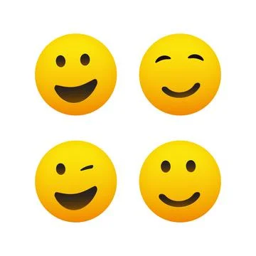 Set of Smiling and Winking Emoticons - Simple Shiny Happy Emoji Clip-Art, I.. Stock Illustration