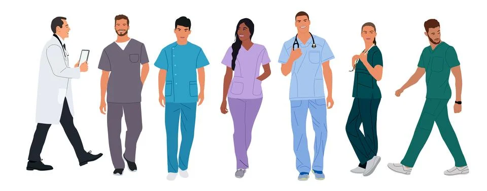 Set of smiling doctors, nurses, paramedics vector. Stock-Illustration