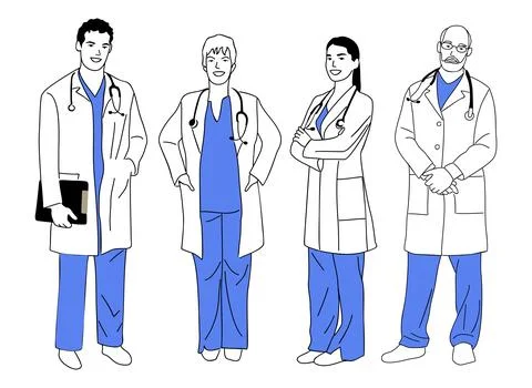 Set of smiling doctors, nurses vector isolated. Stock Illustration