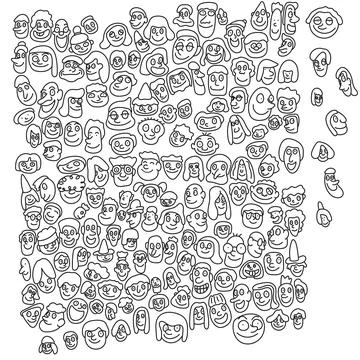 Set of smiling faces illustration vector hand drawn isolated Stock Illustration