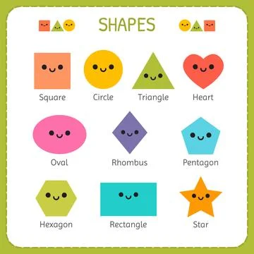 Set of smiling geometric figures. Comic cartoon characters for children edu.. Stock Illustration