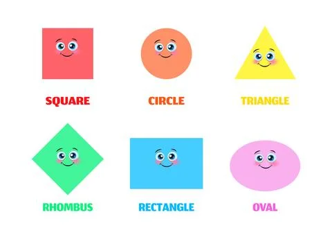 Set of smiling geometric figures. Comic cartoon characters for children 库存插图