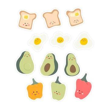 Set of smiling healthy breakfast vector food. Stock Illustration