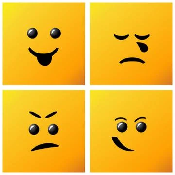 Set smiling icon on yellow background. Creative cartoon style sm Stock Illustration