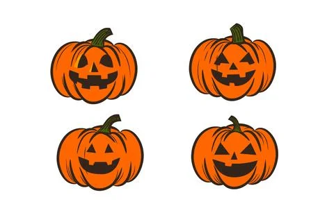 Set of smiling jack-o-lanterns, perfect for Halloween Stock Illustration
