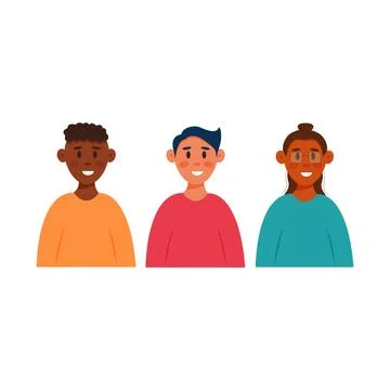 Set of smiling young men avatar in flat cartoon style. Vector cute male Stock Illustration