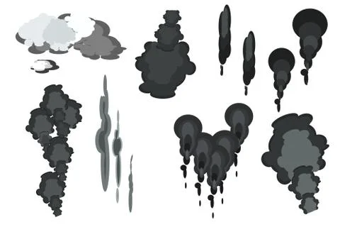 Set of smoke clouds isolated on white background. 库存插图