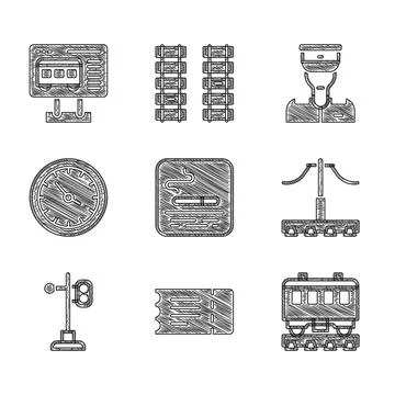 Set Smoking area, Train ticket, Passenger train cars, Railway, traffic ligh.. Stock Illustration