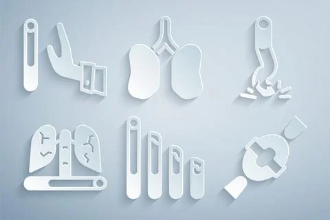 Set Smoking cigarette, Cigarette butt, Disease lungs, Candy, Lungs and Giving up Ilustração Stock