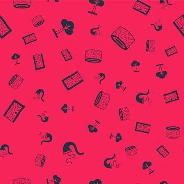 Set Smoking pipe, Tree, Closed door and stump on seamless pattern. Vector イラスト素材