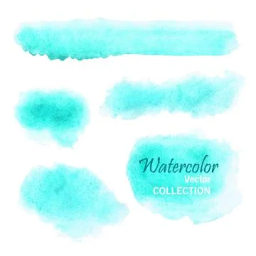 Set of smooth watercolor spots in soft pastel colors - blue, turquoise, aquam Stock Illustration