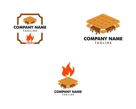 Set of S'more graham cracker, chocolate, and marshmallow logo template design Stock Illustration
