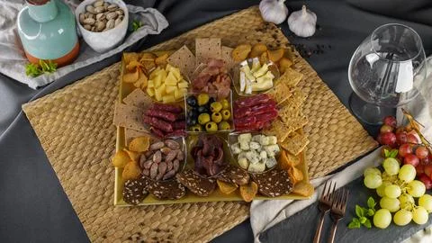 A set of snacks to go with wine Stock Photos