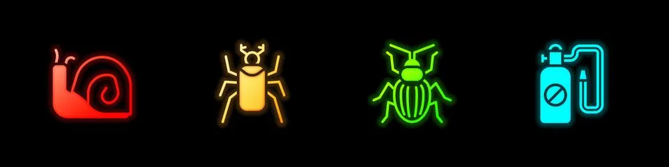 Set Snail, Beetle bug, Chafer beetle and Pressure sprayer icon. Vector Ilustración de archivo
