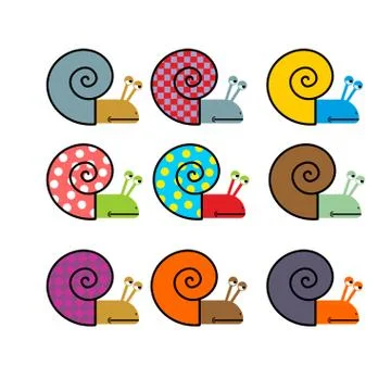 Set of snail with colored shell. Vector illustration Stock Illustration
