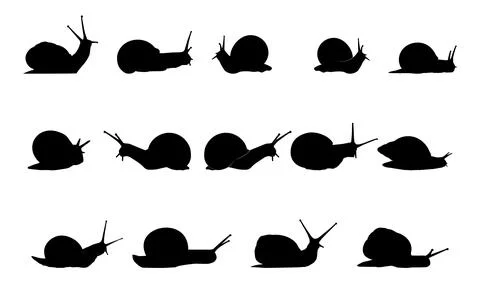 Set of the Snails are also called Escargot Silhouette Stock Illustration