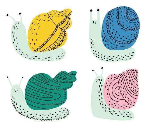 Set of snails on an isolated white background. Stock Illustration