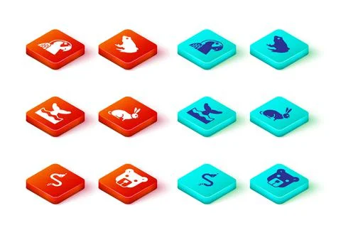 Set Snake, Bear head, Whale tail in ocean wave, Rabbit, Frog and Macaw parrot Stock Illustration