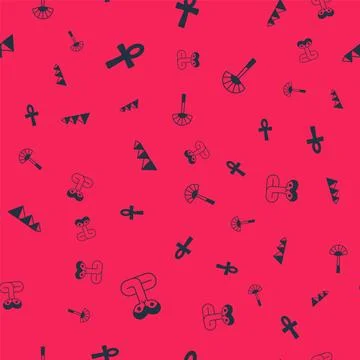 Set Snake, Cross ankh, Egypt pyramids and Egyptian fan on seamless pattern... Stockillustratie