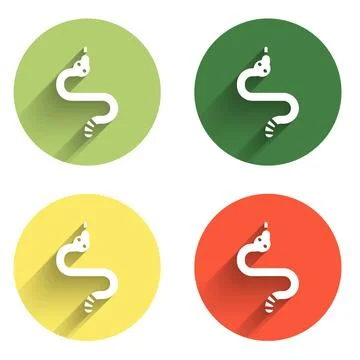 Set Snake icon isolated with long shadow background. Color circle button. V.. 库存插图