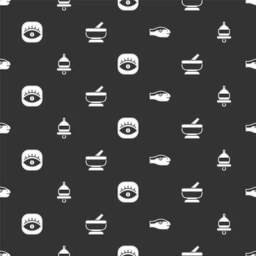 Set Snake, Ringing alarm bell, Masons and Mortar and pestle on seamless pattern イラスト素材