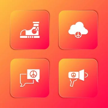 Set Sneakers, Peace cloud, Speech bubble chat and Megaphone icon. Vector 스톡 일러스트