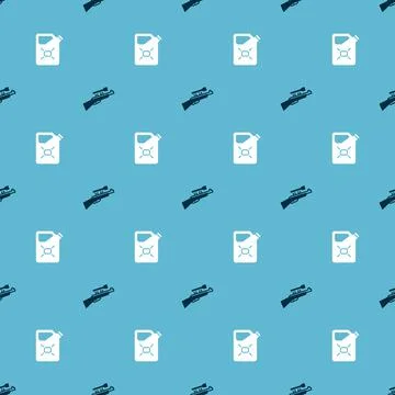 Set Sniper rifle with scope and Canister fuel on seamless pattern. Vector Stock Illustration