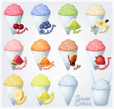 Set of snow cones, shaved ice Stock Illustration