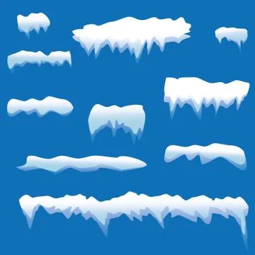 Set of snow icicles, snow cap isolated. Snowy elements on winter background.  Stock Illustration